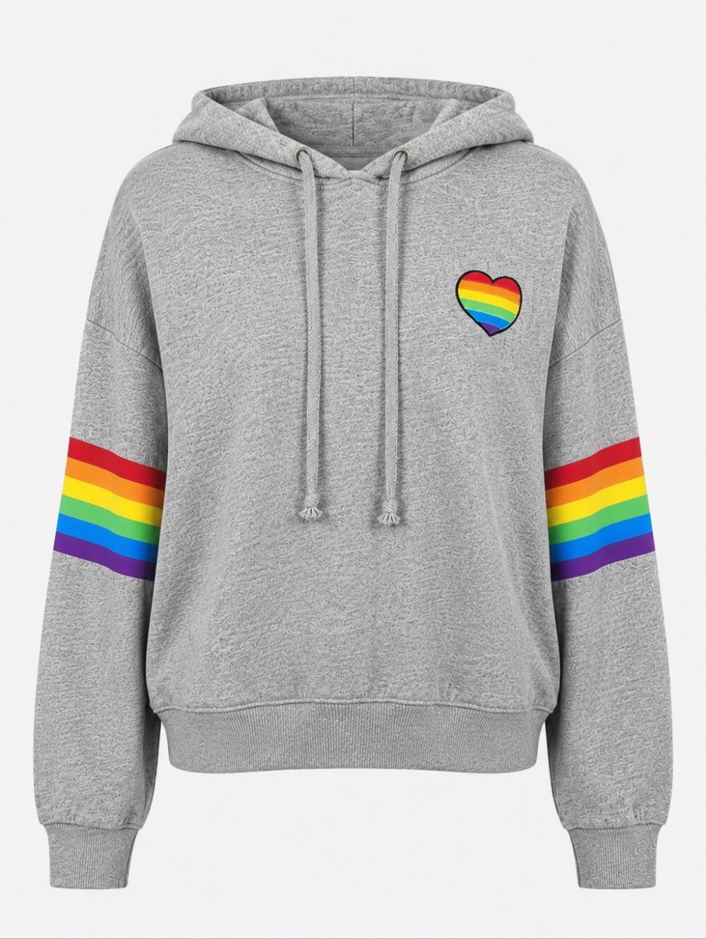 HOT TOPIC | LGBTQIA+ Pride Rainbow Heart Embroidered‎ Cropped Hoodie Gray | M L
